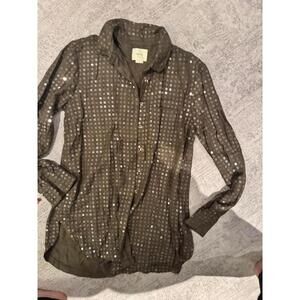 Excellent Condition Maeve Olive Sequin Button Up Blouse sz S